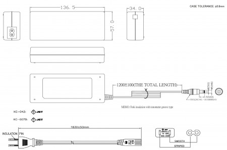 UNIFIVE UNI390-2437 PL03A付 ユニファイブ　ACアダプター24V/3.75A